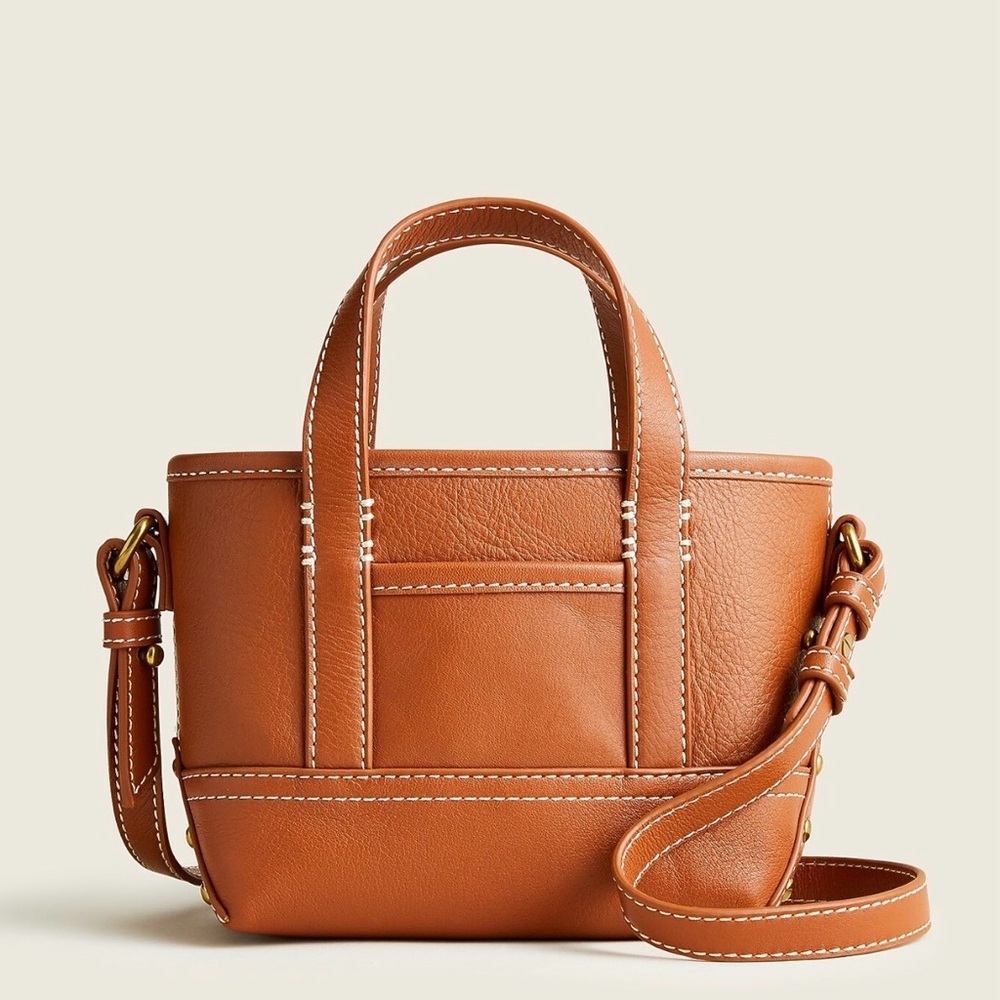 J. Crew Mini Montauk Crossbody Tote in Tan leather NWT